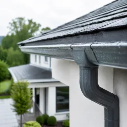 Clean gutter and drainage detail on a premium home exterior